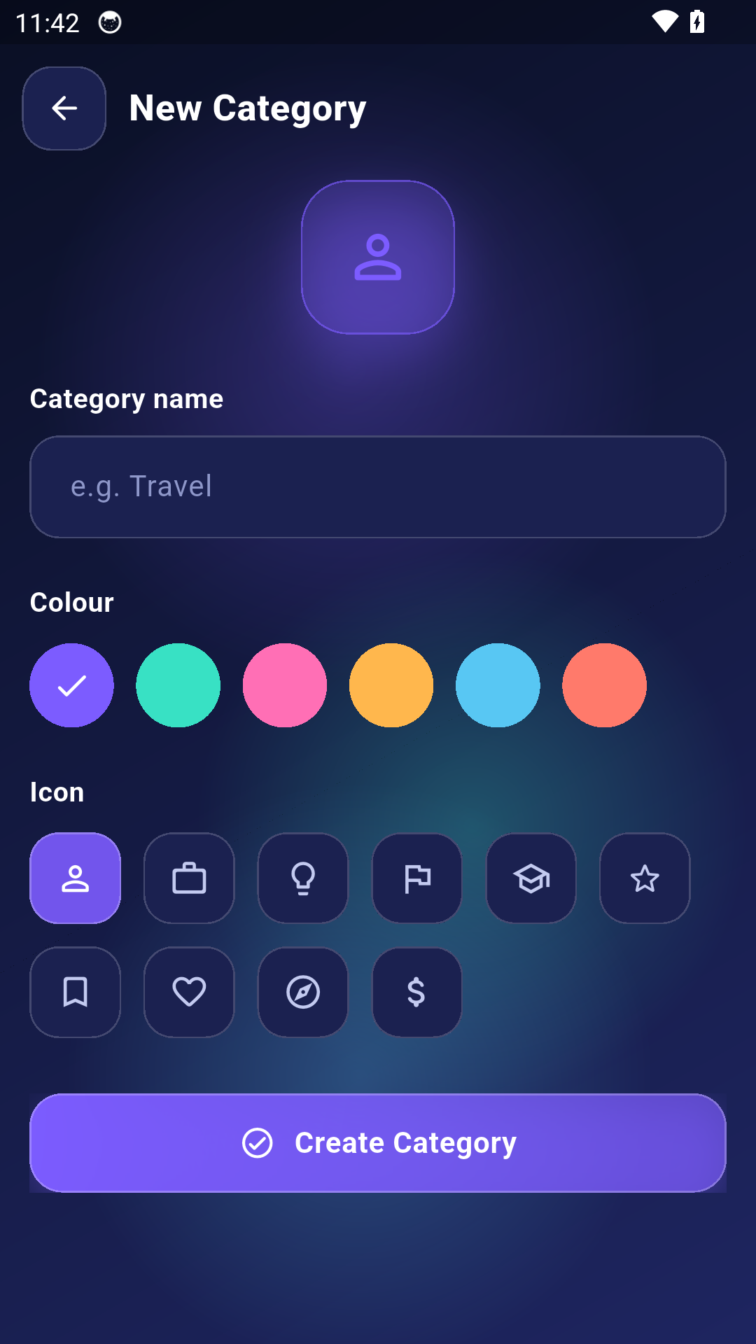 Whiteboard Notes category creation screen
