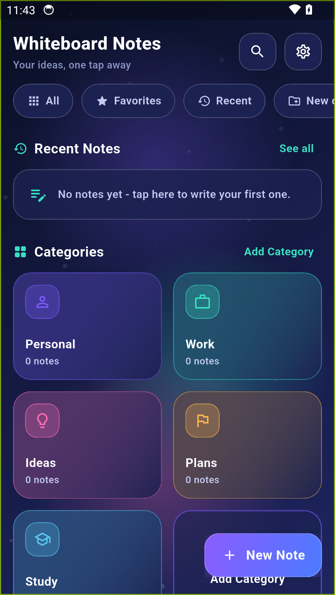 Whiteboard Notes home screen